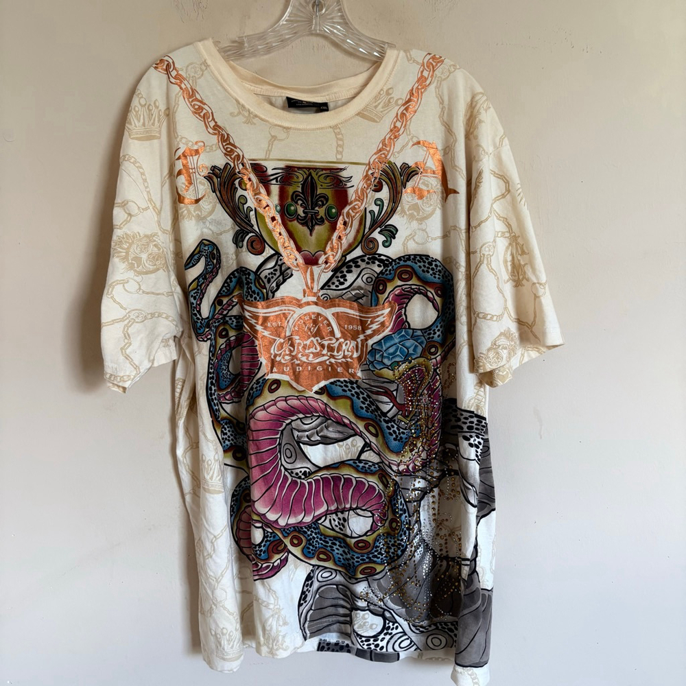 RARE Vintage Y2K‎ Christian Audigier Shirt Mens XXL Snake Print Chain